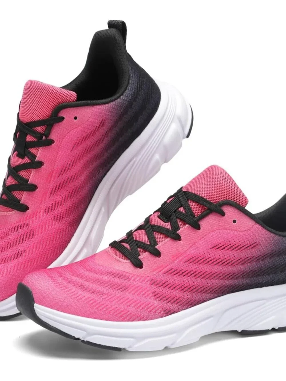 Women's Rose Red Black Running Shoes Breathable Casual Non Slip Walking Sneakers